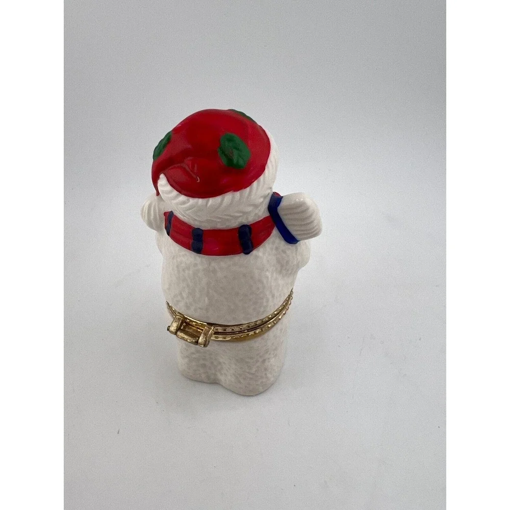 Christmas Snowman Trinket Box Red‎ Santa Hat & Scarf Glazed Porcelain